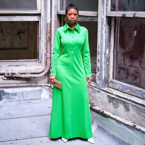 1970s Lime Green Polo Maxi Dress